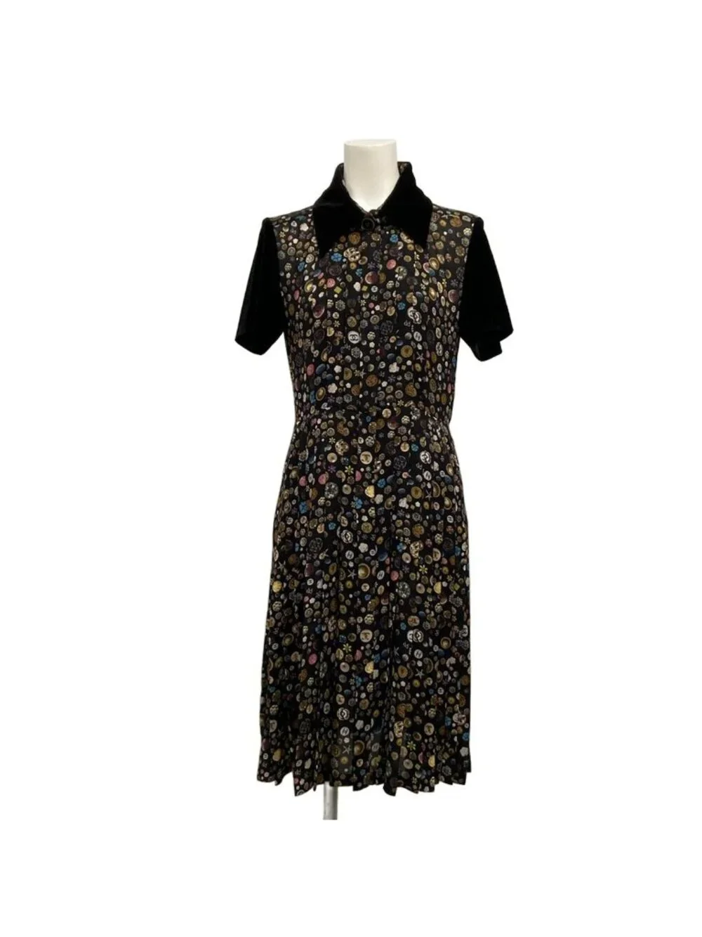 Chanel Dress S Black Multi Regular Color Short Sleeve Knee-length Velour 34